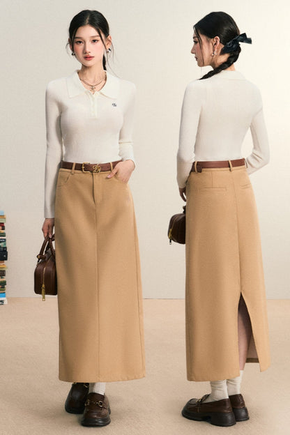 Classic Ribbed Polo Sweater - Long Sleeve Fitted Knit Top