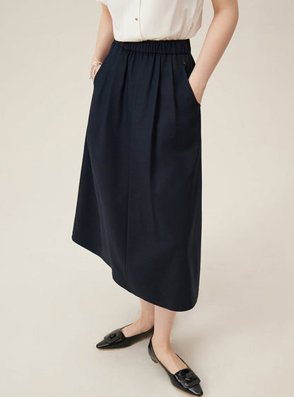 Preppy Elastic Midi Skirt - White A-line Tennis Skirt