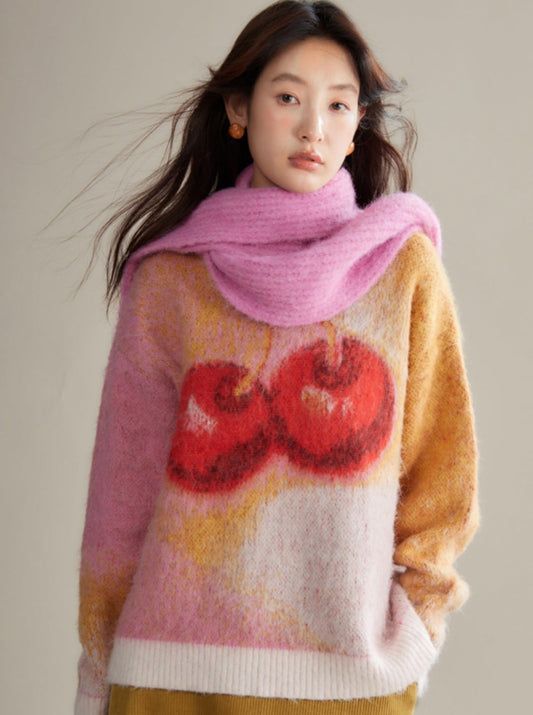 Cherry Sweet Mohair-textured Sweater