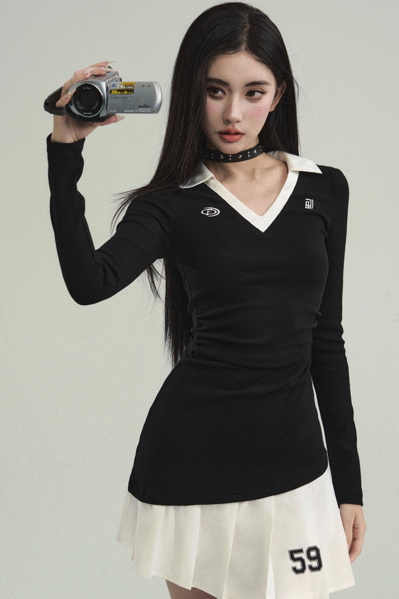 Preppy V-neck Tennis Dress With Pleated Skirt
