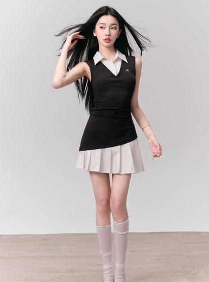 Contrast Collared Mini Dress Duo