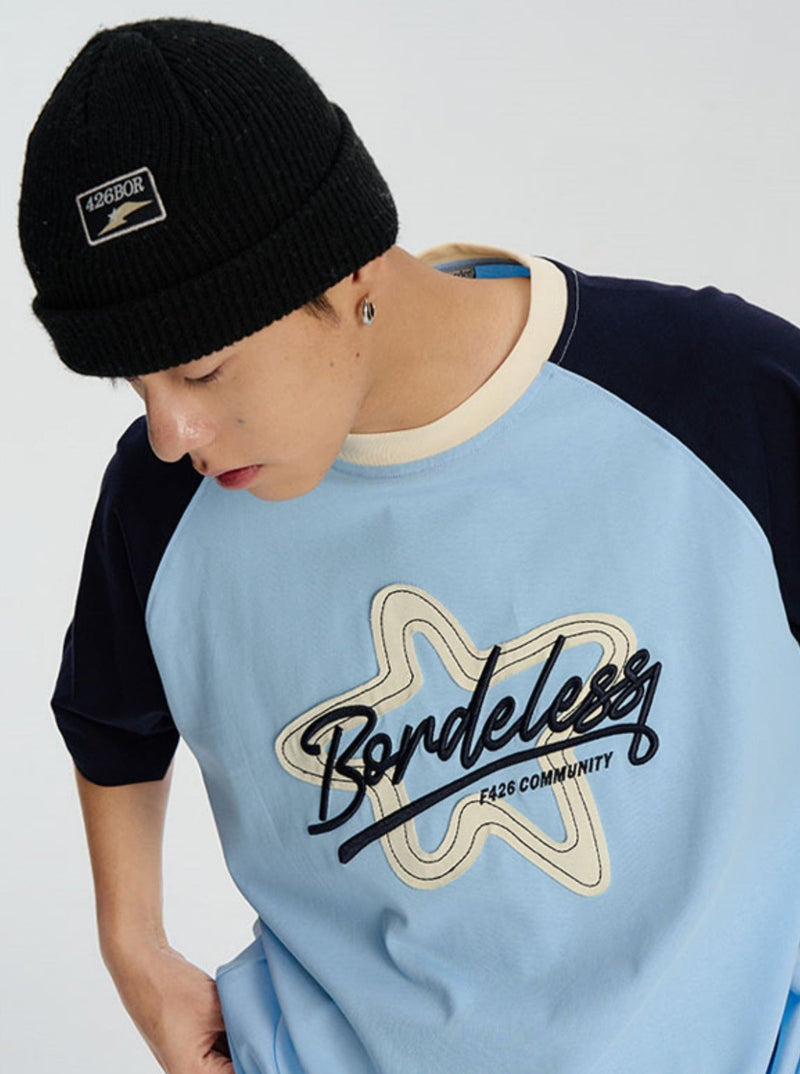 Contrast T-shirt With Star Raw Edge