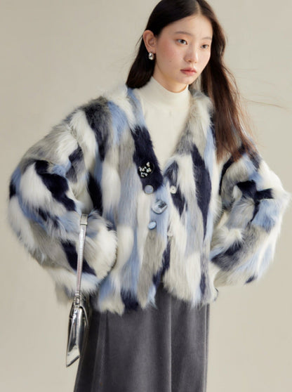 Multi-colored Faux Fur Statement Coat