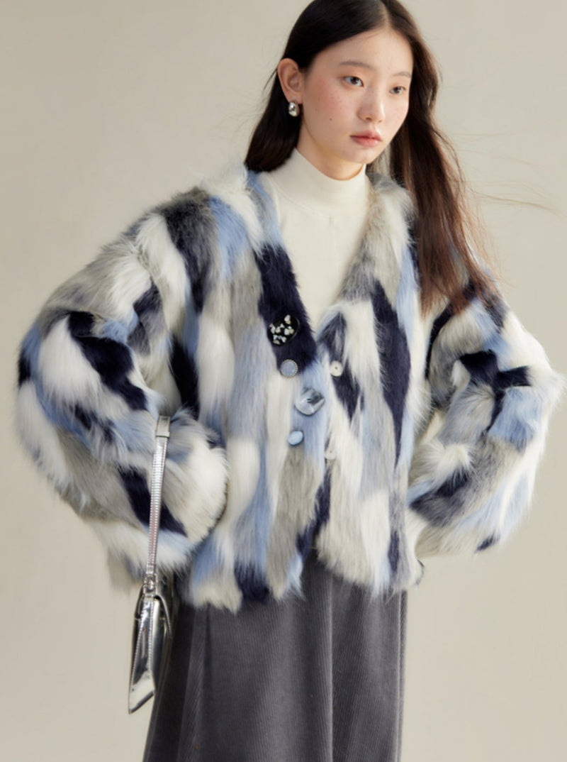 Multi-colored Faux Fur Statement Coat