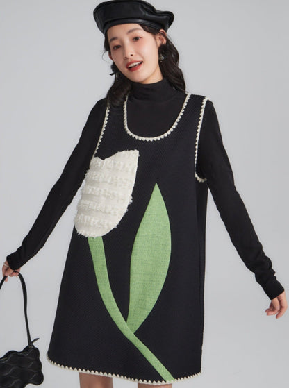 Whimsical Jumper Dress With Tulip Design