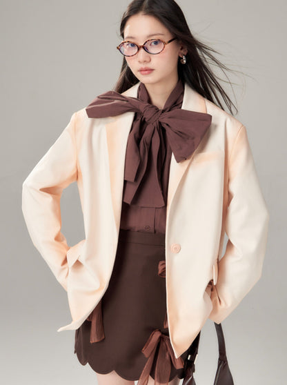 Brown Scalloped Skirt With Sheer Bow Detail