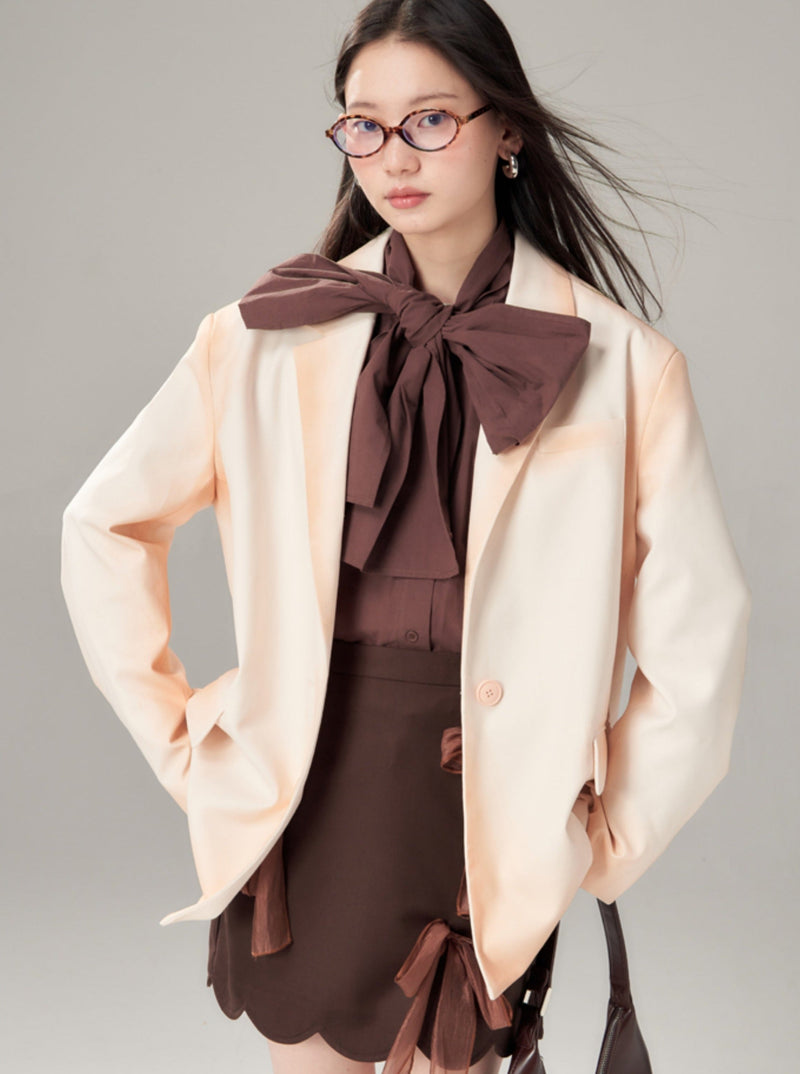Brown Scalloped Skirt With Sheer Bow Detail