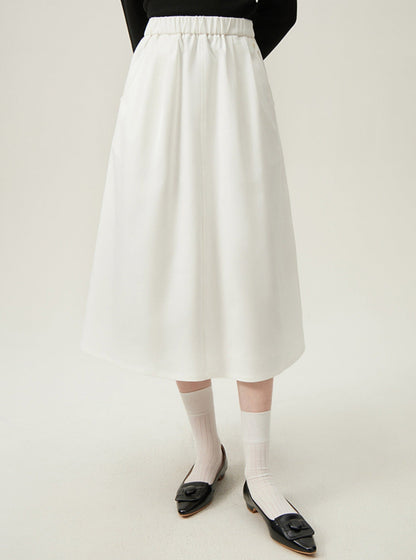 Preppy Elastic Midi Skirt - White A-line Tennis Skirt