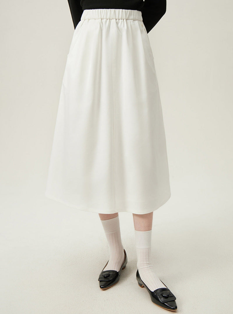Preppy Elastic Midi Skirt - White A-line Tennis Skirt
