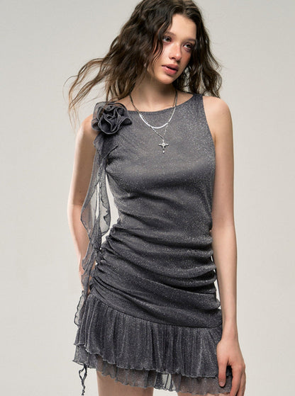 Ruched Mesh Mini Dress