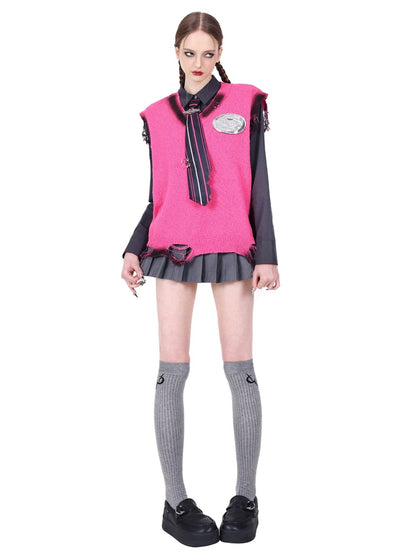 Pinkspink Gothic Tiered Pleated Skirt - Charcoal Gray