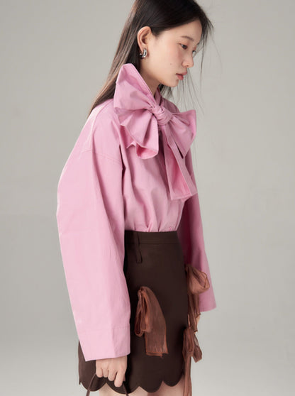 Brown Scalloped Skirt With Sheer Bow Detail