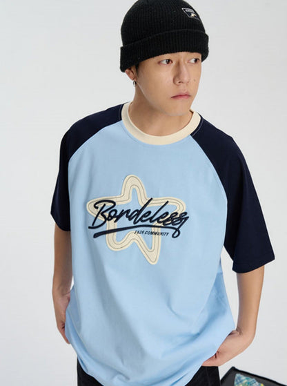 Contrast T-shirt With Star Raw Edge
