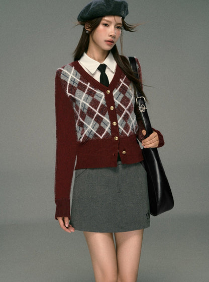 Cozy Argyle Cardigan: -inspired Cropped Sweater
