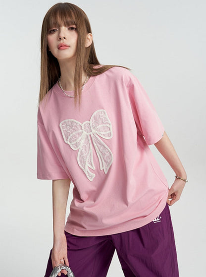 T-shirt With Lace Bow Detail