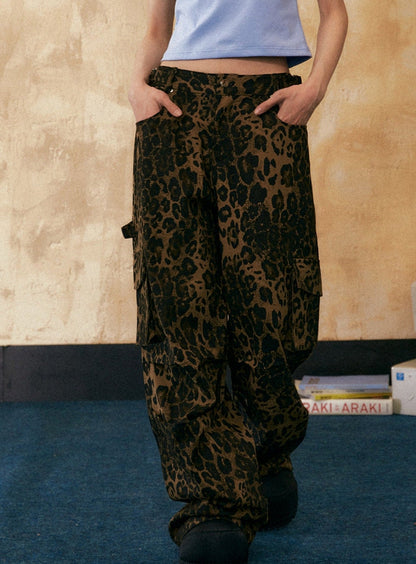 American Retro Leopard Print Pants