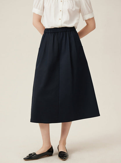 Preppy Elastic Midi Skirt - White A-line Tennis Skirt
