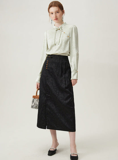 -inspired Black Midi Skirt