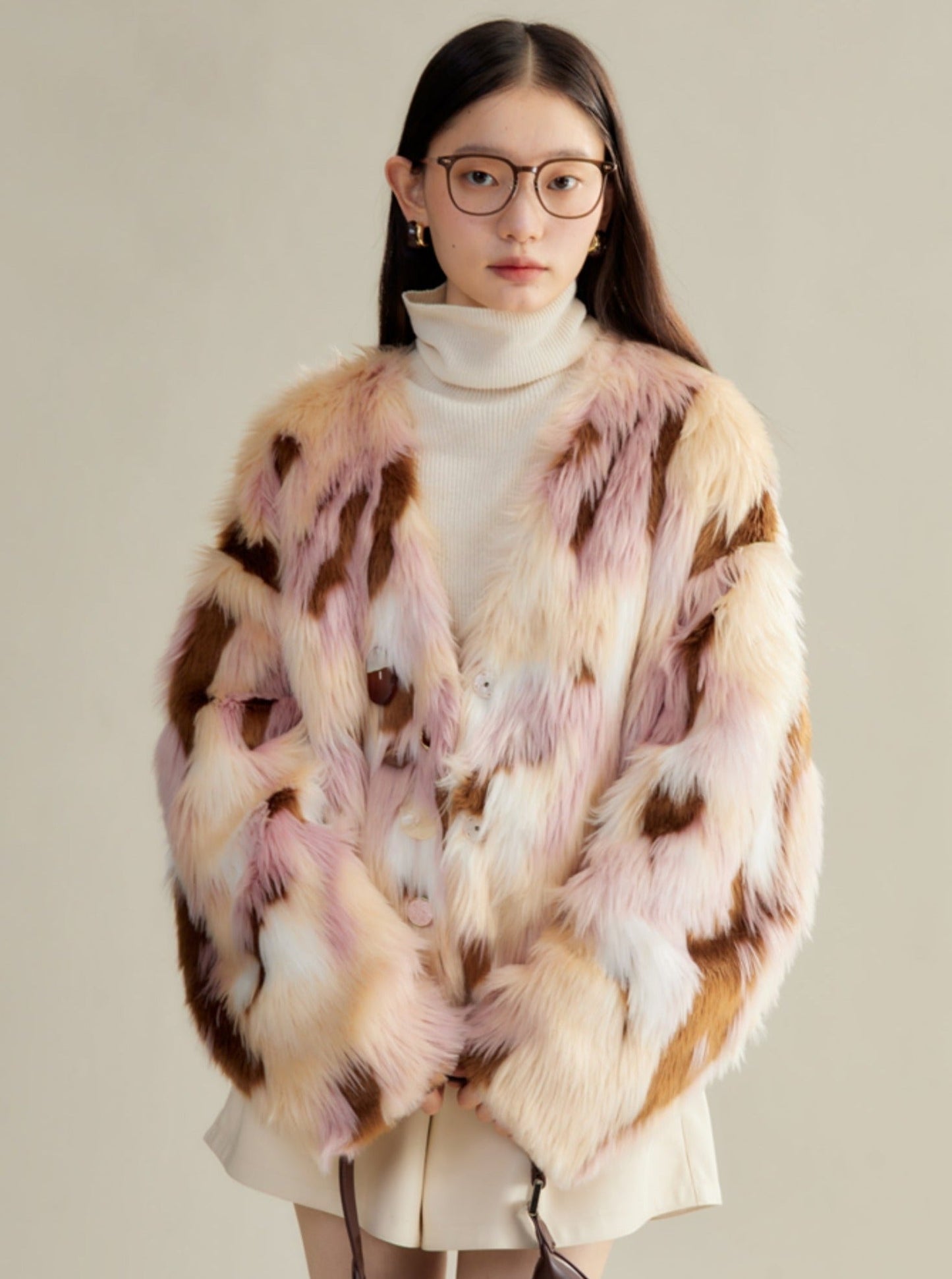 Multi-colored Faux Fur Statement Coat