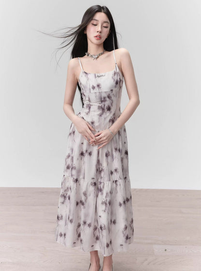 Ethereal Spaghetti Strap Midi Dress in Lavender Mist