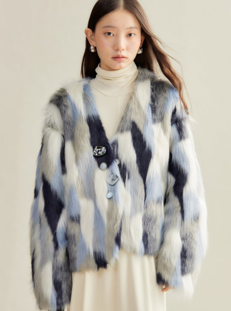 Multi-colored Faux Fur Statement Coat
