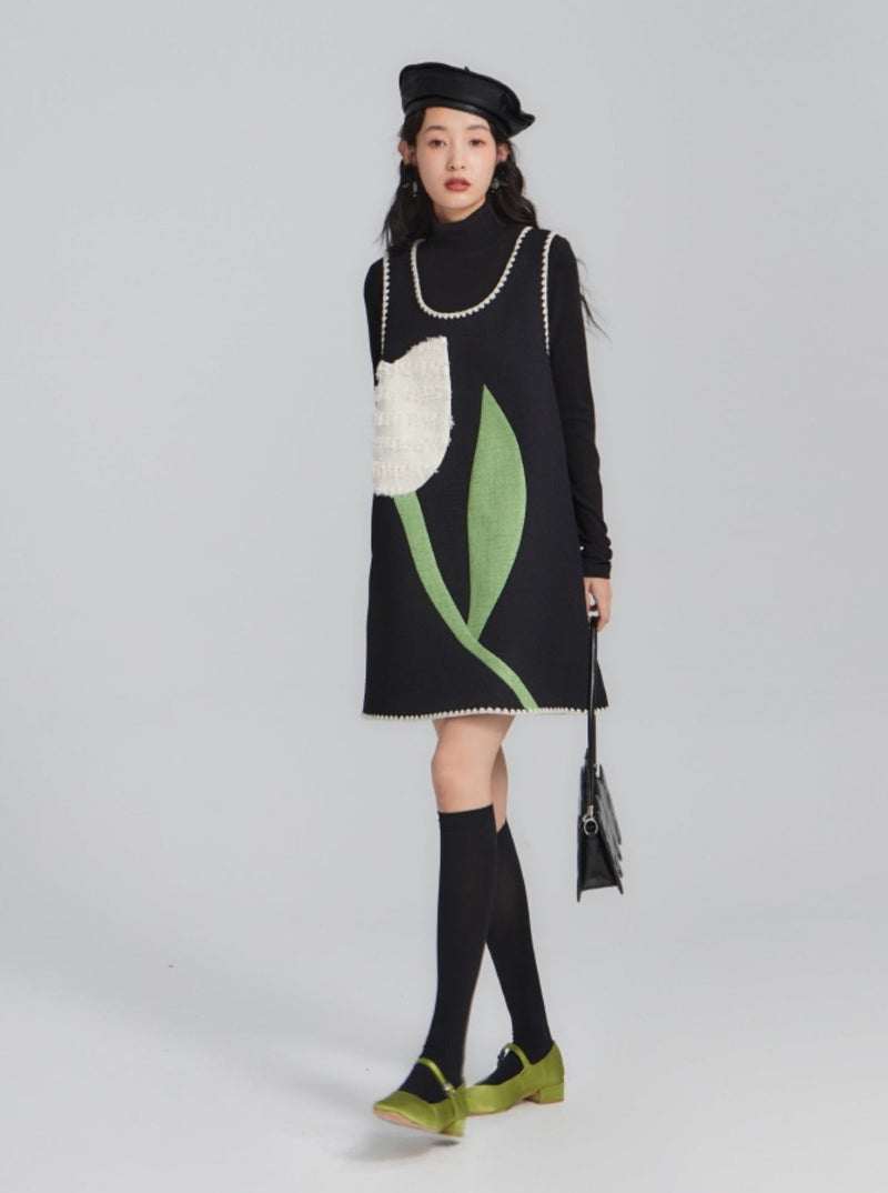 Whimsical Jumper Dress With Tulip Design