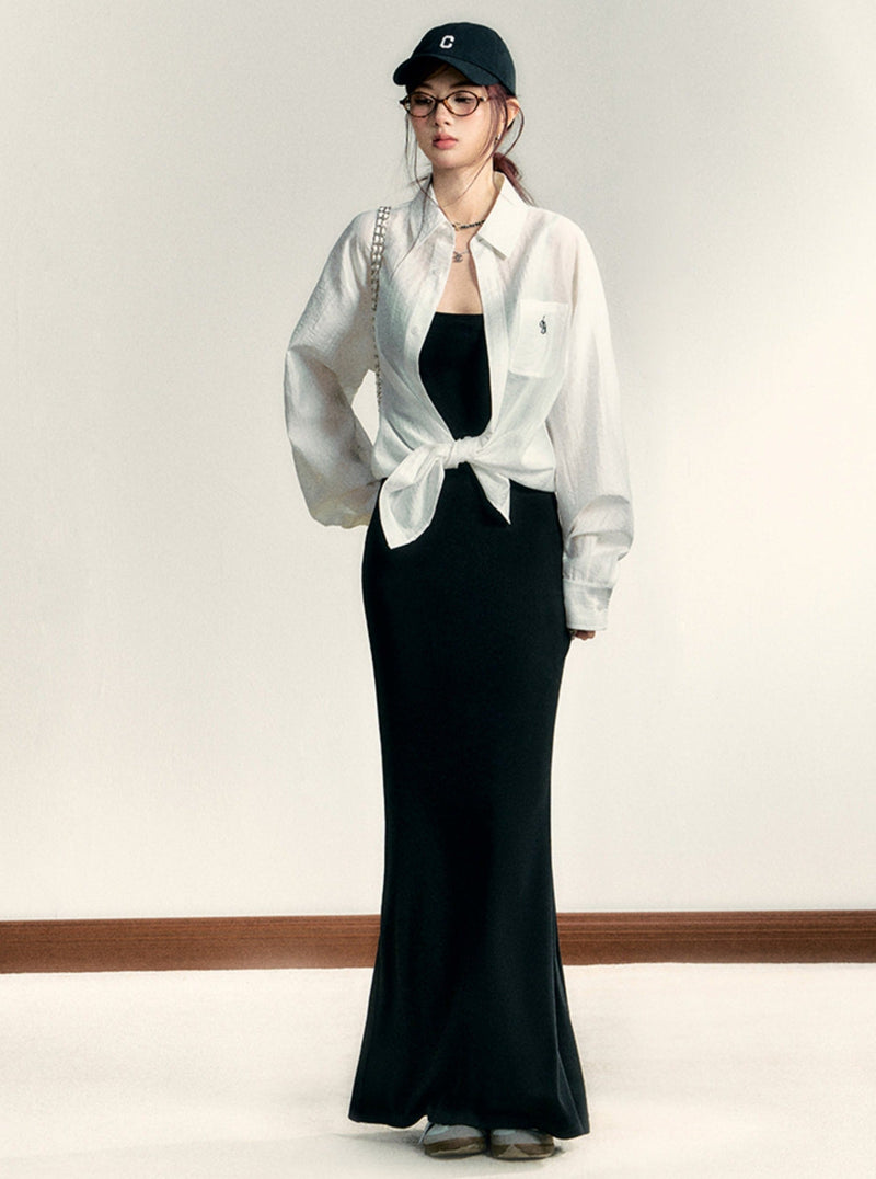 Classic White Long Sleeve Button-down Shirt: Crisp Cotton Collared Blouse With Embroidered Logo