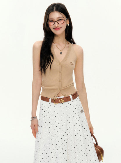 Sleeveless Ribbed Cardigan - V-neck Button-up Knit Tank Top