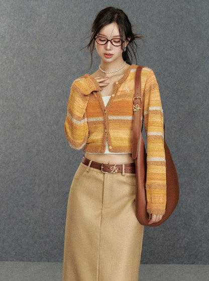 Cropped Pastel Cardigan - Sheer Knit Button-up Sweater