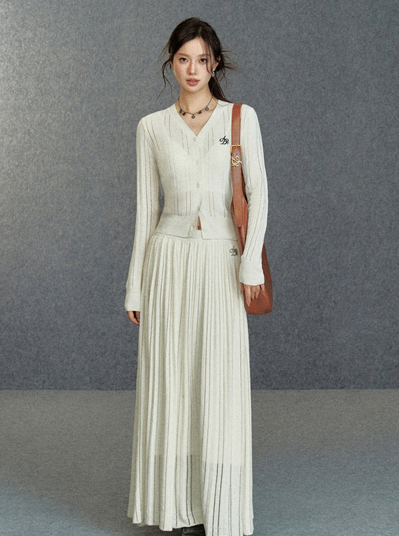 Ribbed Cardigan: Classic V-neck With Signature Embroidery