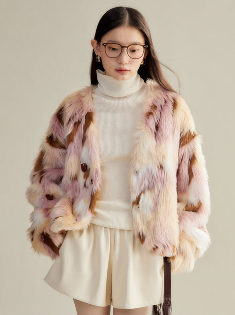 Multi-colored Faux Fur Statement Coat