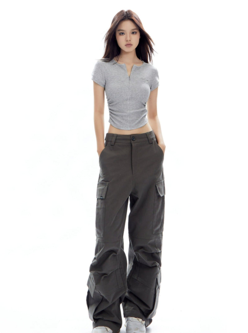 White Cropped T-shirt With Center Ruching