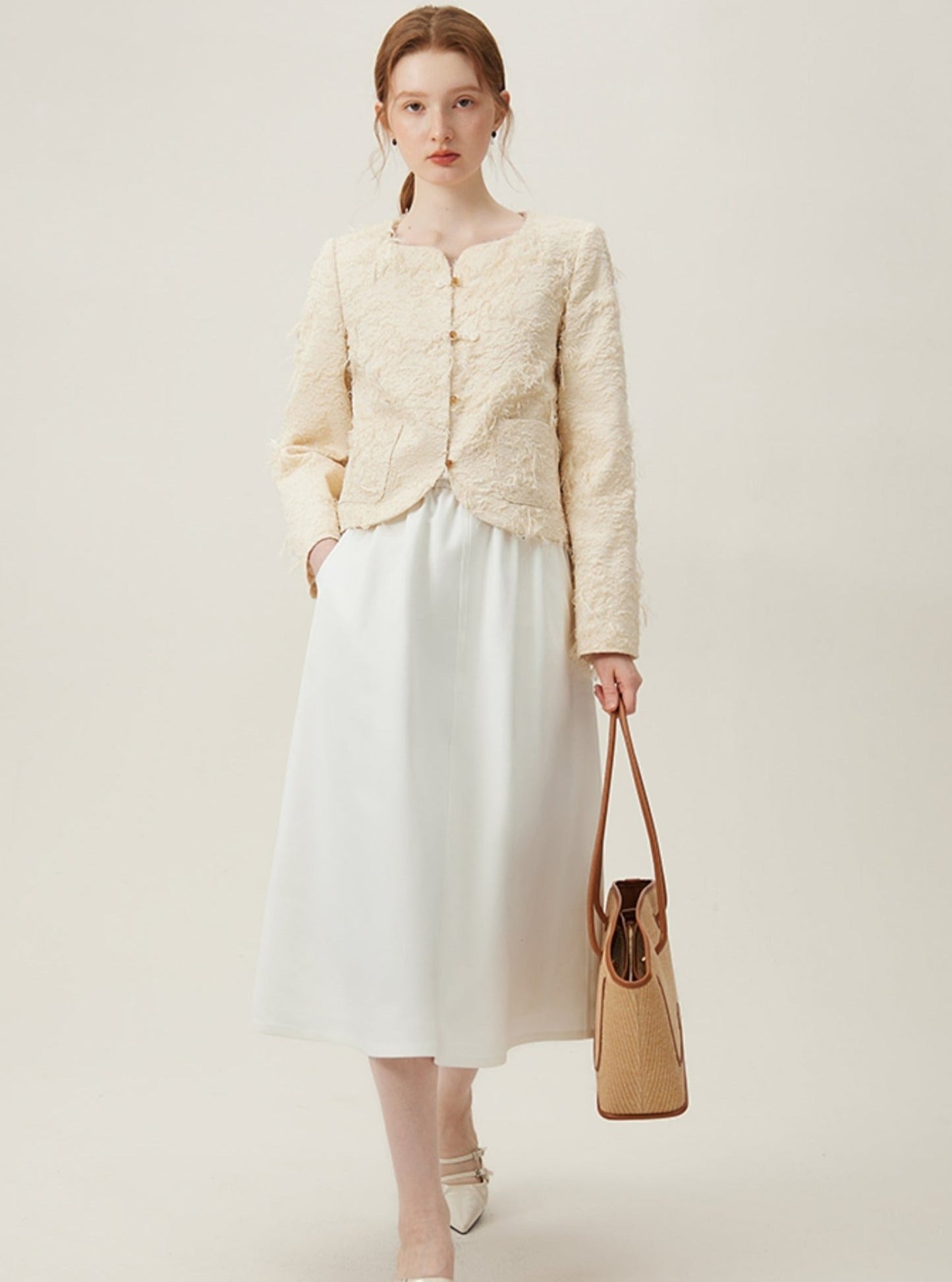 Boucle Pearl Button Coat