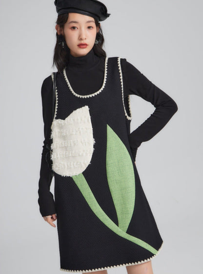 Whimsical Jumper Dress With Tulip Design