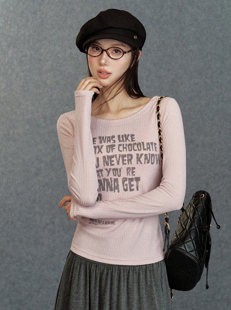Inspirational Quote Ribbed Long Sleeve Tee: Fitted Graphic T-shirt