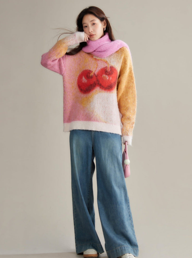 Cherry Sweet Mohair-textured Sweater