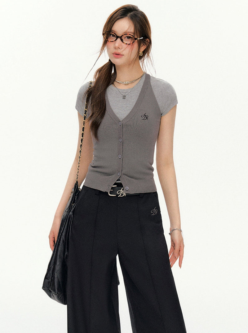 Sleeveless Ribbed Cardigan - V-neck Button-up Knit Tank Top