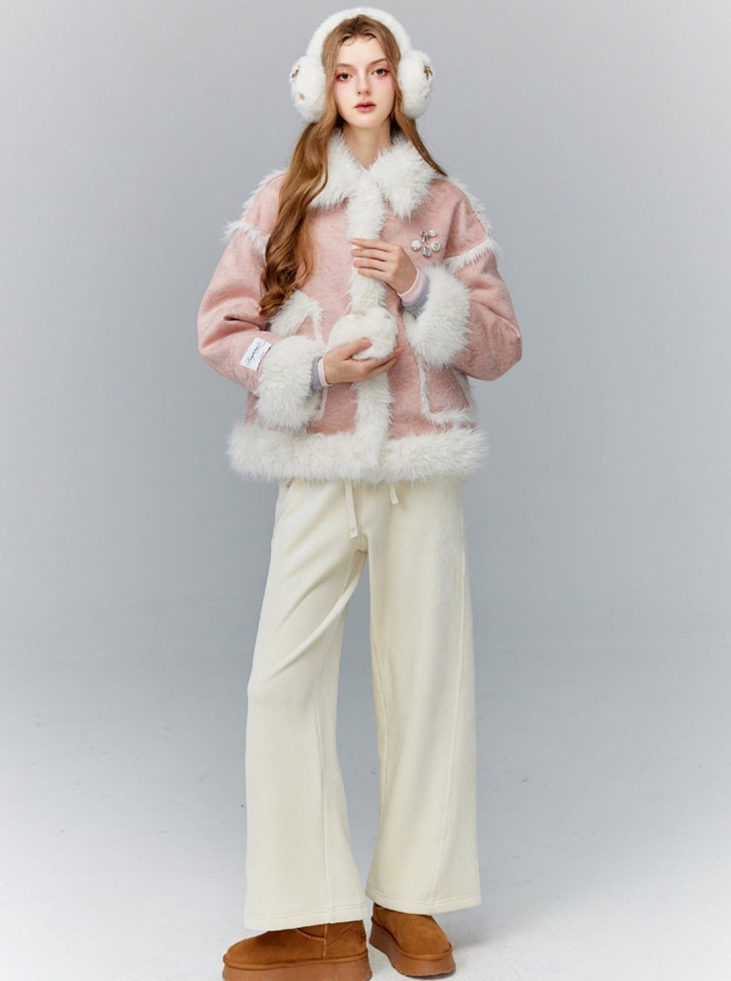 Wide-leg Drawstring Lounge Pants in Black and Cream