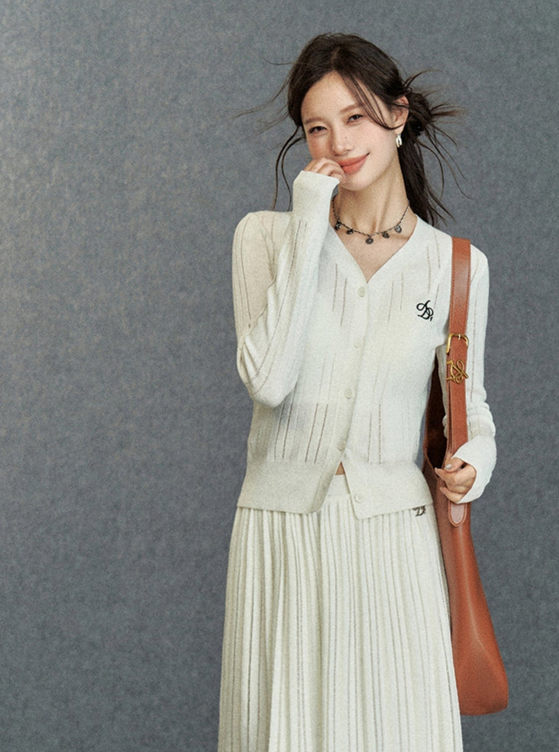 Ribbed Cardigan: Classic V-neck With Signature Embroidery