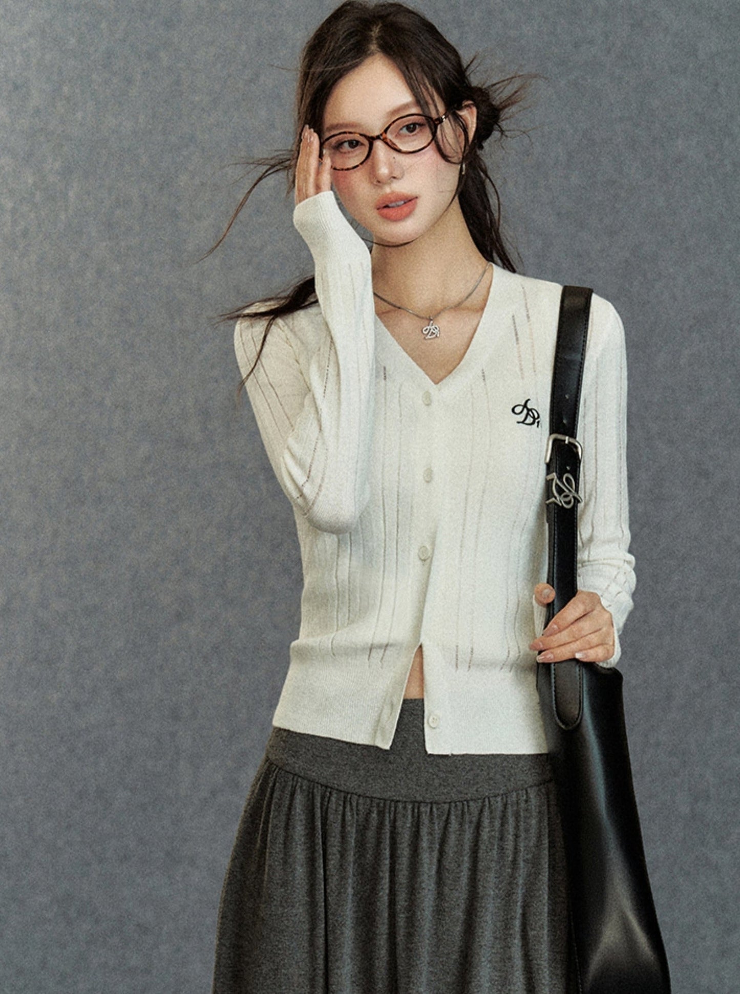 Ribbed Cardigan: Classic V-neck With Signature Embroidery