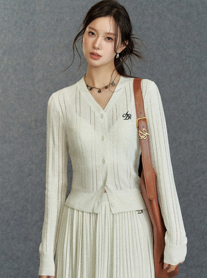 Ribbed Cardigan: Classic V-neck With Signature Embroidery