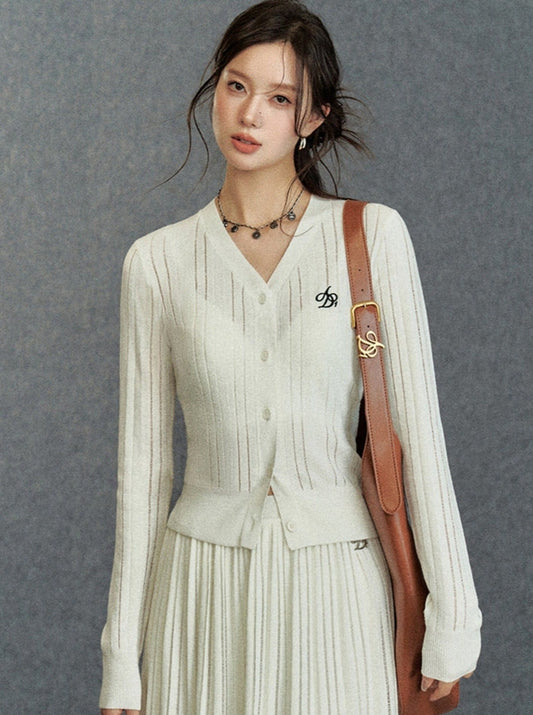 Ribbed Cardigan: Classic V-neck With Signature Embroidery