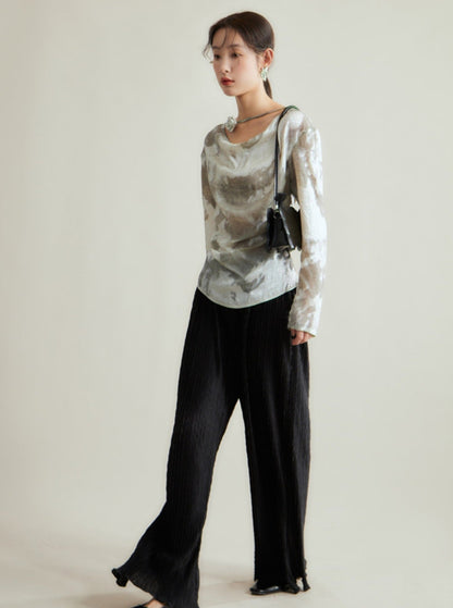 Silvery-white Satin/silk Blouse