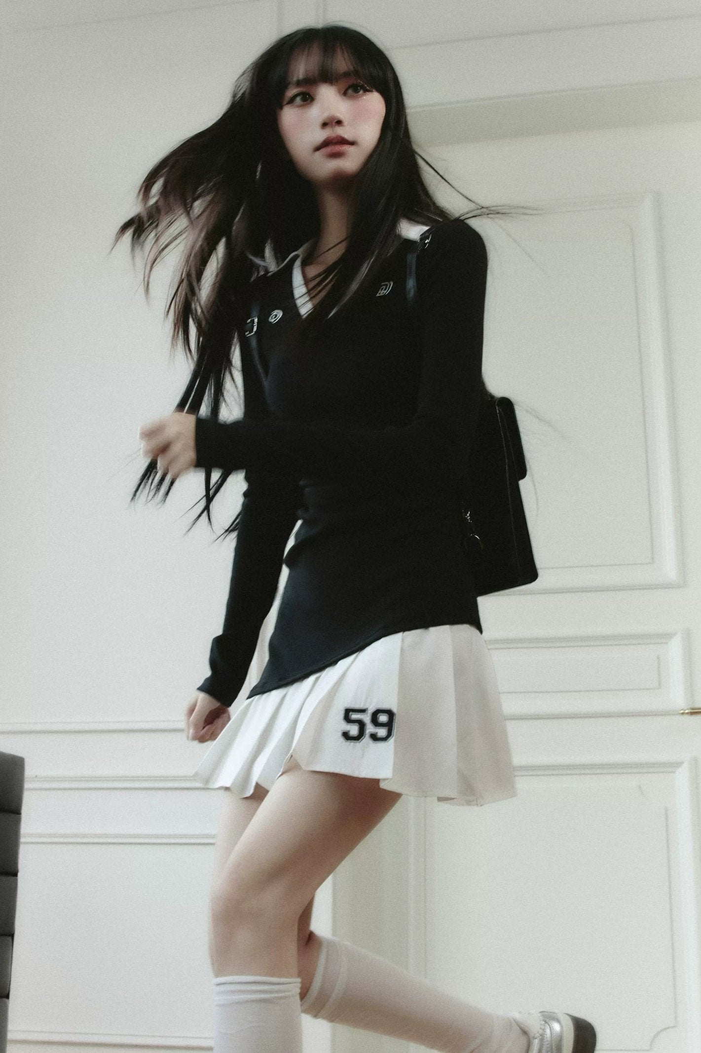 Preppy V-neck Tennis Dress With Pleated Skirt