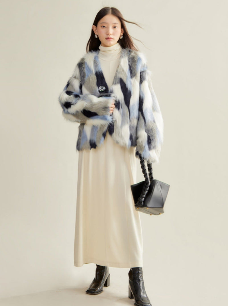 Multi-colored Faux Fur Statement Coat