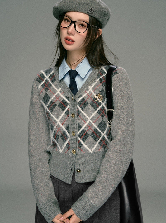 Cozy Argyle Cardigan: -inspired Cropped Sweater