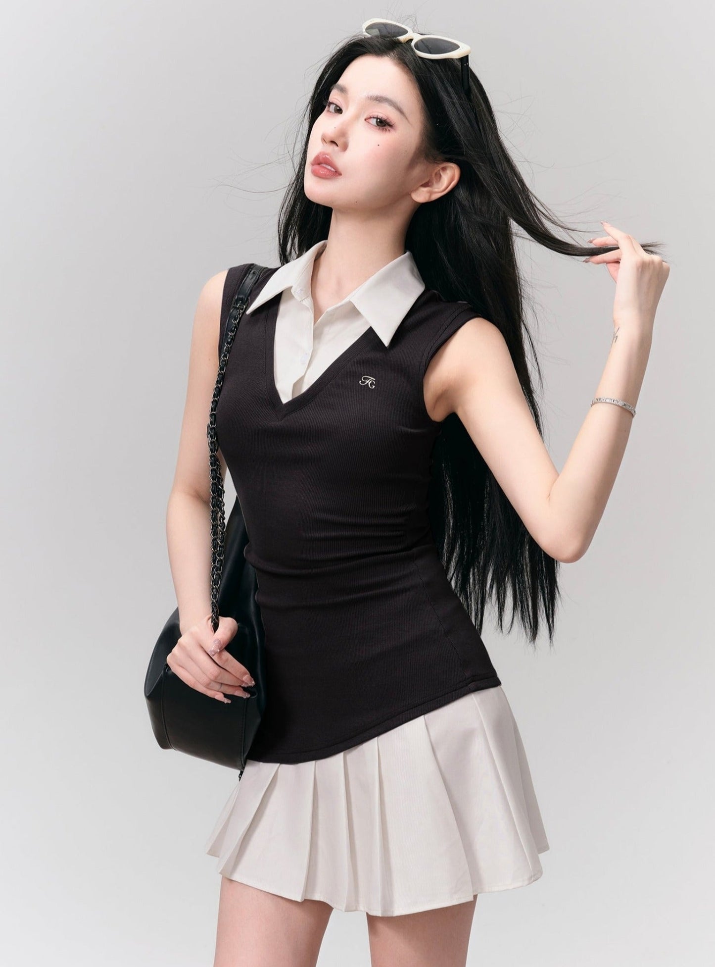 Contrast Collared Mini Dress Duo