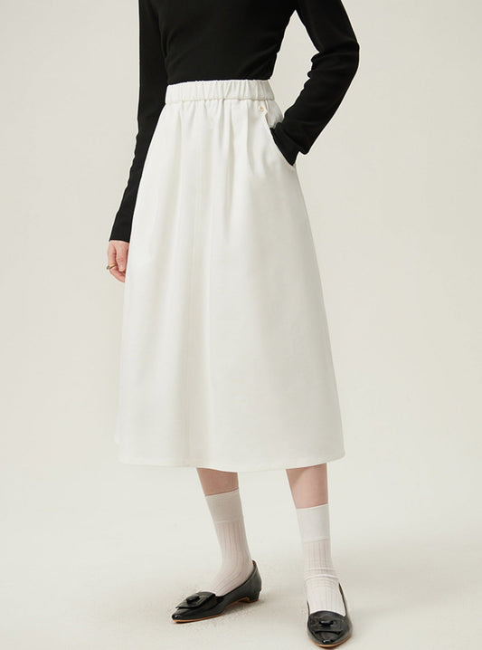 Preppy Elastic Midi Skirt - White A-line Tennis Skirt