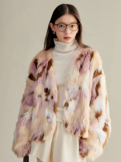 Multi-colored Faux Fur Statement Coat