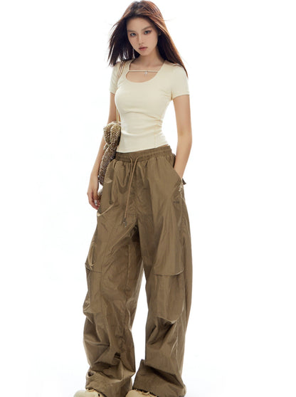 Oversized Olive Green Parachute Pants